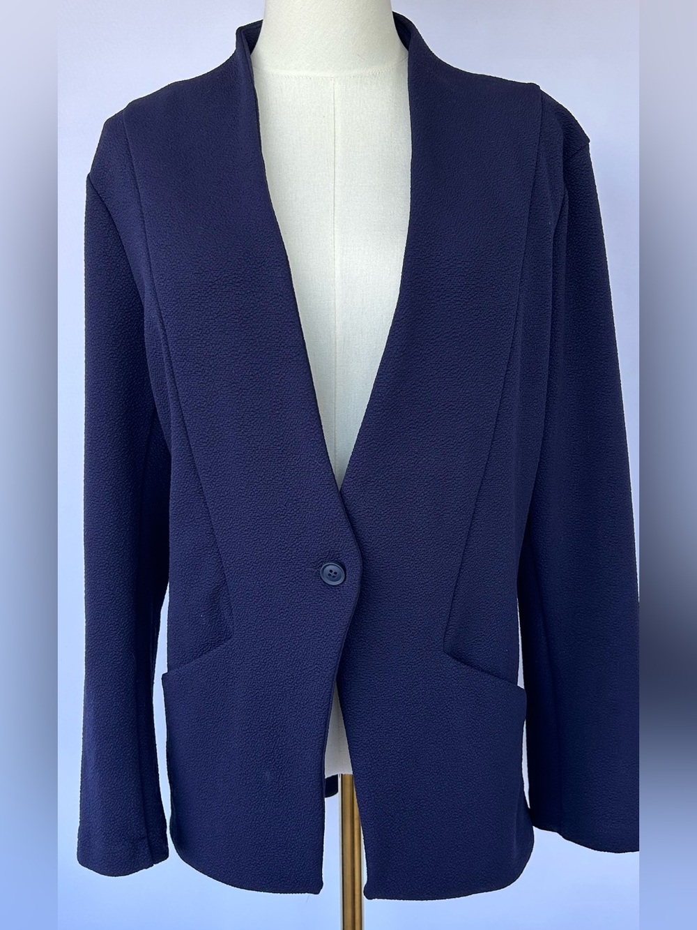 Betabrand Women’s Collarless Yoga Blazer Crepe 4-Way Stretch Navy Size XL